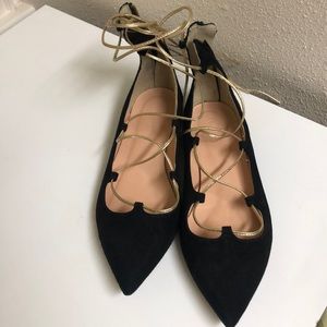 J Crew Suede & Gold Lace up Flats